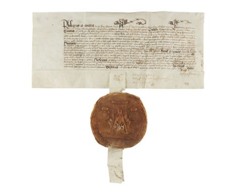 MARY TUDOR (MARY I OF ENGLAND)SIGNED LAND DEED WITH GREAT SEAL manuscript on vellum written in a secretarial hand with the se