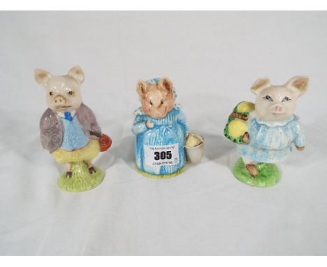 Three Beswick Beatrix Potter figurines to include Little Pig Robinson, Pigling Bland and Aunt Pettitoes. Estimate £30 - £50