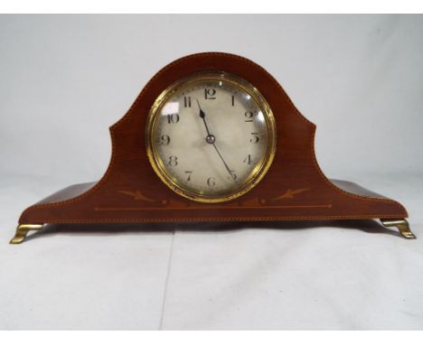 An early 20th century mahogany cased mantel clock, French movement, Arabic numerals on a white dial, 14.5 cm (high) 