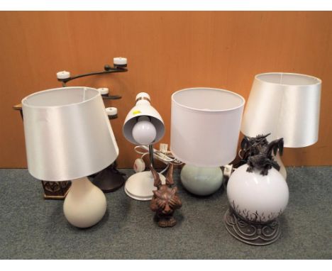 Six modern table lamps included in the lot is a modern floor lamp and similar 