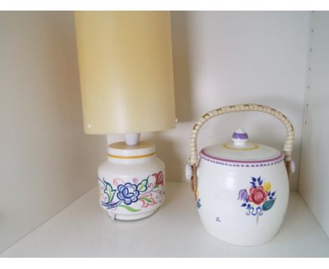 Poole Pottery - a lidded biscuit barrel with swing handle and a table lamp [2] - Est £20 - £40