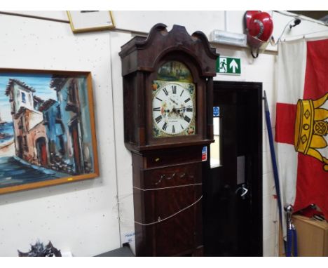 An 8-day long case clock, early 19th century, mahogany case with square reeded columns to trunk and hood, hood door detached,