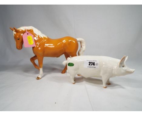 Beswick Pottery - two figurines comprising Boar Ch Wall Champion Boy 53rd # 1453A and a Palomino horse [2] - Est £20 - £40