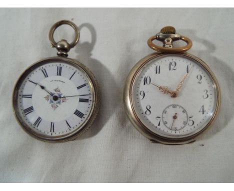 Two pocket watches, one marked 0.800 Silver, stem wind movement with gilded finish marked Preciosa with white enamel dial and