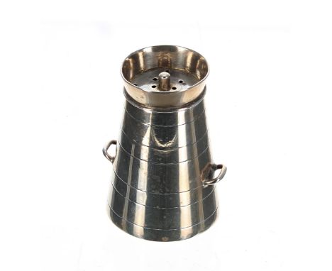 Victorian novelty silver pepperette, in the form of a churn with two handles, maker&nbsp;Cornelius Desormeaux Saunders &amp; 