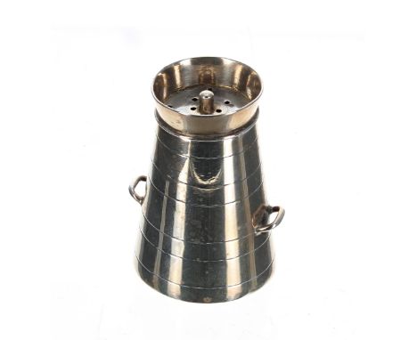 Victorian novelty silver pepperette, in the form of a churn with two handles, maker&nbsp;Cornelius Desormeaux Saunders &amp; 