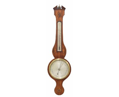 19th century mahogany inlaid wheel barometer/thermometer signed Cetti &amp; Co. London,&nbsp;the principle 8" dial within a s