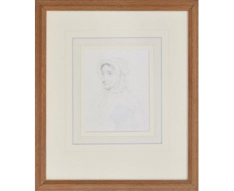 James Roberts (1725-1799) - Portrait of an elderly lady in a Bonnet, pencil drawing a preparatory sketch, 4.5" x 3.5"  ** Pro