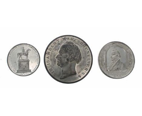 Davis metal medallion - Completion of The Thames Tunnel 1842, Bust portrait of Brunel opposite an image of the tunnel, 64mm; 