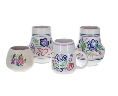 Assorted Poole Pottery; two small vases, tankard and pot (4) 