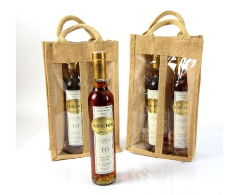 4 half bottles of Kracher sweet wine to include: 2 bottles of Number Ten, 2 bottles of number Nine. In 2 presentation bags (4