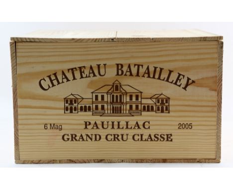 6 magnums of Chateau Batailley Paulillac, 2005 vintage red wine, sealed in original wooden case (6). Previously stored in Win