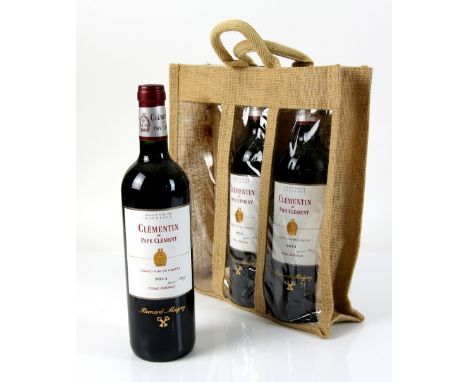 3 bottles of Chateau de Pape Clement Pessac-Leognan, 2014 vintage red wine, in presentation bag (3)