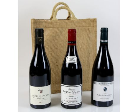 3 bottles of red wine to include 1 bottle of Devevey Beaune 1er Cru 2012 vintage, 1 bottle of Lois Dufouleur Beaune Les Cent-