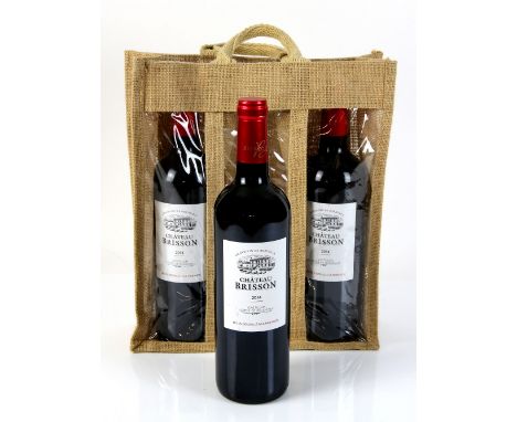 3 bottles of Chateau Brisson 2014 vintage red wine, in presentation bag (3) 