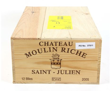 Chateau Moulin Riche, Saint-Julien, 2005, 12 bottles, cased, Stored in Wine Society Members reserves,