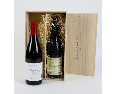 Laithwaites presentation box containing 1 bottle Bourgogne Pinot Noir 2014 vintage and 1 bottle of Domaine De Vacqueyras 2013