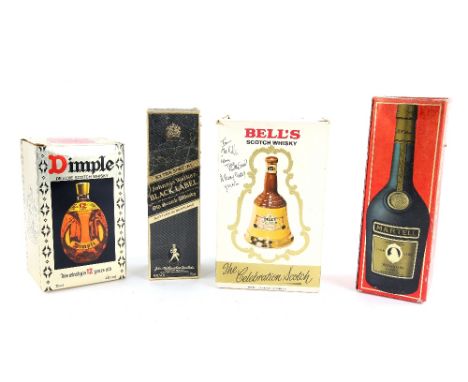 Wade Bells Scotch Whisky, Johnnie Walker Black Label Old Scotch Whisky, Dimple De Luxe Scotch Whisky and Martell Medaillon Co