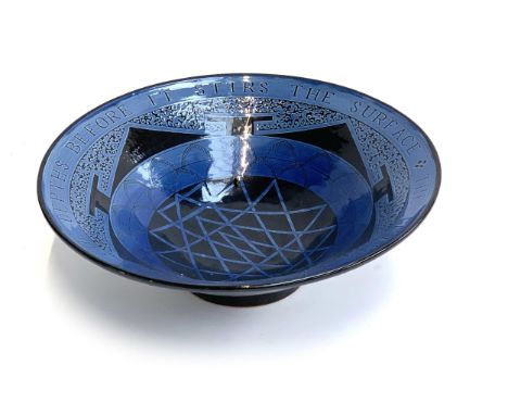 Local Interest, Axminster Pottery Nick Hillyard large ceramic bowl, 'The image has touched the depths before it stirs the sur