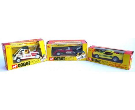 3 Corgi Toys Whizzwheels die-cast models, 153 T.S 9B, 167 U.S Racing Buggy and 166 Ford Mustang 'organ grinder' dragster all 