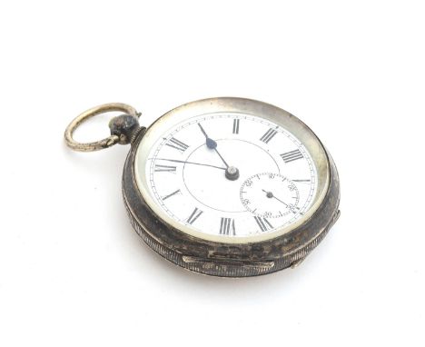 A 925 silver open face key wind pocket watch, c.1913, the white enamel dial with Roman numerals and outer minute track, with 