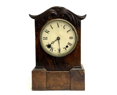 A walnut veneer mantel clock with the enamelled dial painted 'GEORGE MERRIX', 37.5cmH 