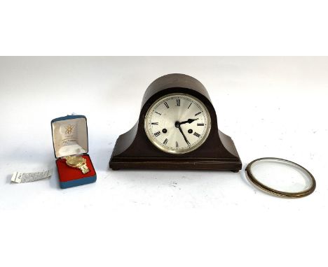 A Larex gent's wristwatch in case together with a dome mantel clock 