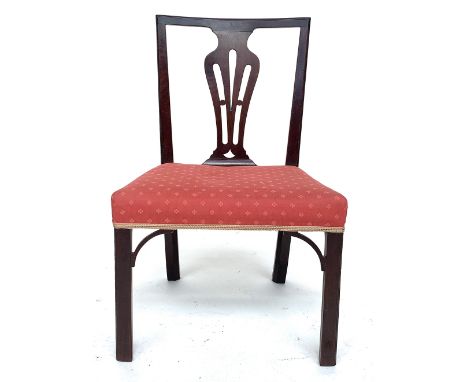 A Chippendale period mahogany vase splat dining chair, generous stuffover seat on chamfered square section legs 