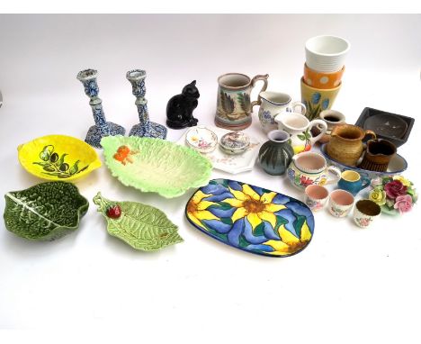 A mixed lots of ceramics to include Carltonware, Poole pottery, Wimborne pottery, Rayware, Julia Napier, Majolica Candlestick