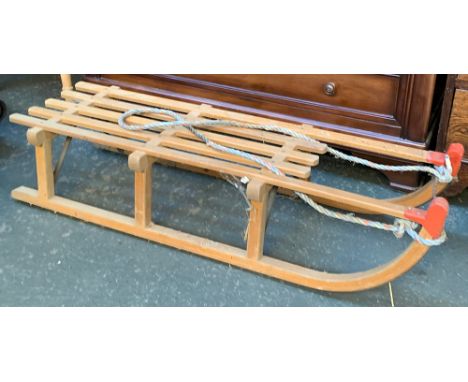 A Gloco West German beechwood sled, 119cmL 