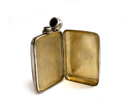 A silver plated engine turned hip flask/cigarette case, 14cmH 