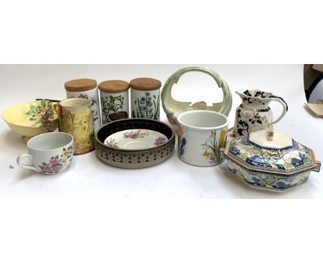 A mixed lot of ceramics to include Carlton Ware dish; Portmeirion canisters; Royal Doulton 'Merryweather' tureen; Mason's Iro
