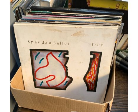 A mixed box of vinyl LPs to include Spandau Ballet; Jethro Tull; Wham; Bob Dylan; Rod Stewart; Elvis Presley; ZZ Top etc 