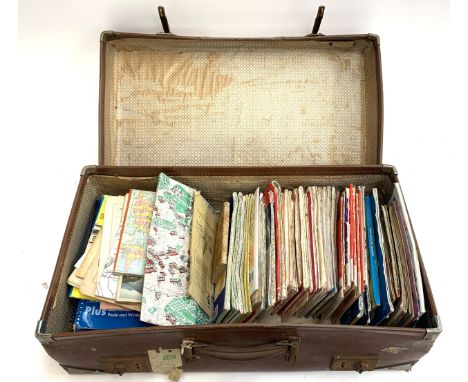 A vintage suitcase containing a quantity of Ordnance survey 1" maps and others, to include Michelin 