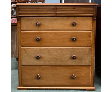 A light mahogany chest, with two moulded cushion drawers, over four long graduating drawers, 112x52.5x122cmH 
