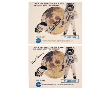 * Apollo 11 Autographs. Two official colour NASA lithographs honouring the fifth anniversary of the Apollo 11 mission, 1974, 