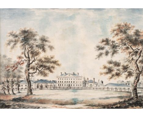 * English School. Knightsbridge Barracks, circa 1810, watercolour on card, showing the Governor's house, unsigned, 34 x 47.5c