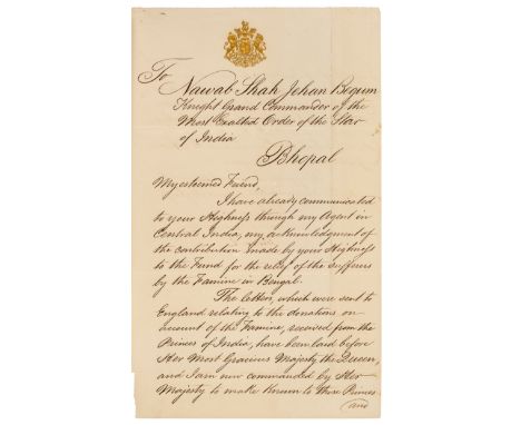 * India. Group of letters and documents, 19th-20th century, including: 1) Northbrook (Thomas Baring, 1st Earl of, 1826-1904).