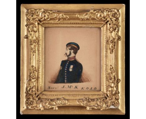 * English School. Sergt J. Mc K K.O.L.D, mid 19th century, watercolour on paper, showing a portrait of a soldier in service u