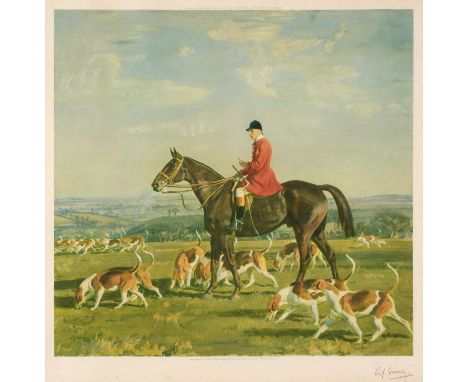 * Munnings (Alfred J.) Portrait of a Huntsman with hounds, Frost &amp; Reed Ltd, 1930, coloured photolithograph, blind stamp 