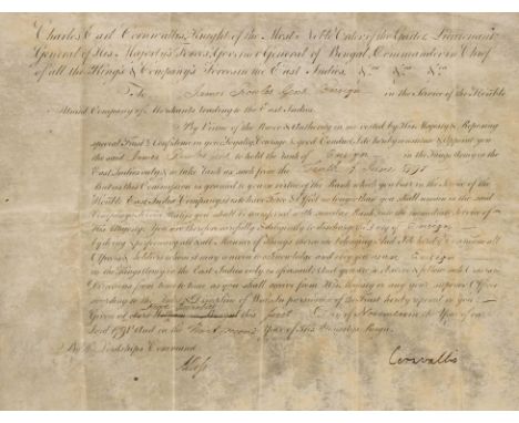 * East India Company. Charles Cornwallis, 1st Marquess Cornwallis (1738-1805). Appointment Signed 'Cornwallis', Head Quarters