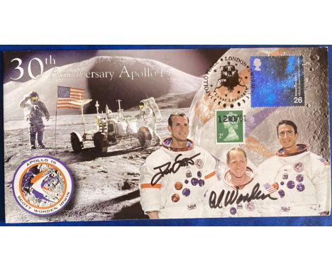 Apollo15 moonwalker Dave Scott and CMP Alfred Worden signed Space cover NASA Astronauts. 2001 30th Anniversary Apollo 15. pos