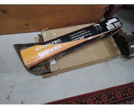 A folding work bench and saws etc