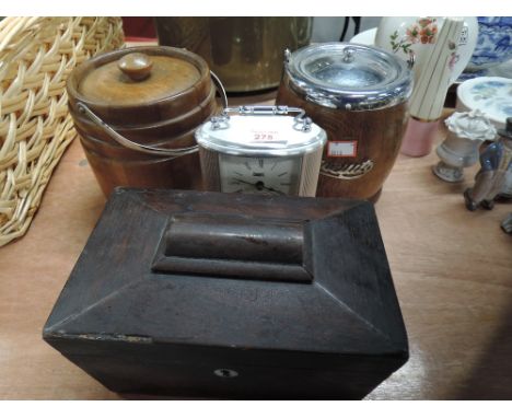 A selection of biscuit tins and similar tea caddy 