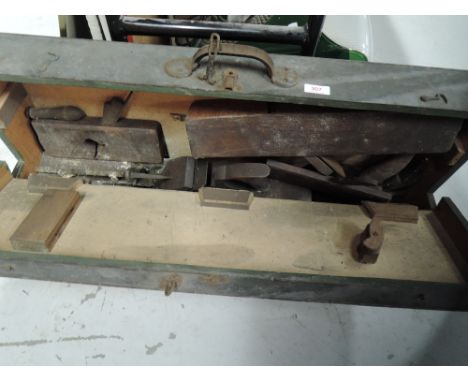 A selection of wood workers tools and chest