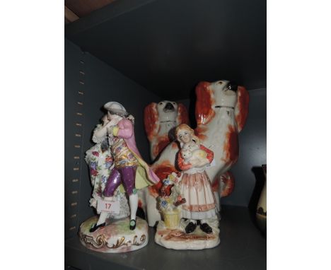 A selection of figures and figurines including Miessen hard paste dancing pair bearing crossed sword stamp to baseCONDITION R