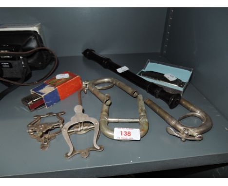 A selection of musical instruments and parts including Honer harmonica