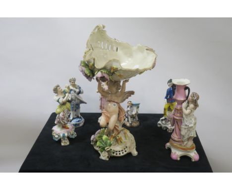 MISCELLANEOUS COLLECTION OF PORCELAIN, including Continental female groups a centre piece in the form of shells supported by 