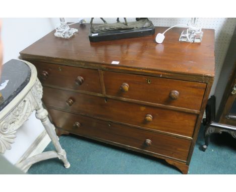 A VICTORIAN MAHOGANY CHEST, of two short and two long drawers on bracket feet,86cms x 113cms x 55cms.
