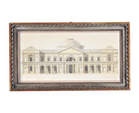 THOMAS SANDBY (ENGLISH 1721 - 1798)DESIGN FOR THE ROYAL EXCHANGE BUILDING IN DUBLIN, CIRCA 1769Pen and ink with coloured wash